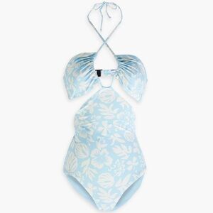 Onia NWT Cool Blue Tropical Flower Print Micro Strap Bandeau One-Piece Swimsuit